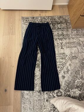 Gap Linen-blend Navy Pinstripe Wide Leg Trousers